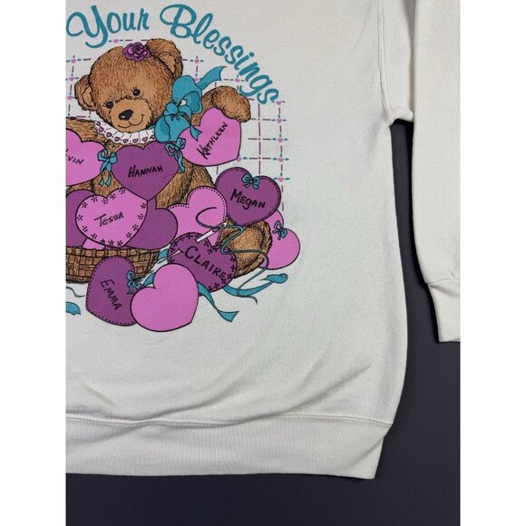 Rare Vintage 90s Granda Sweater Count Your Blessings Bear Heart FOTL Large Art - Picture 8 of 11